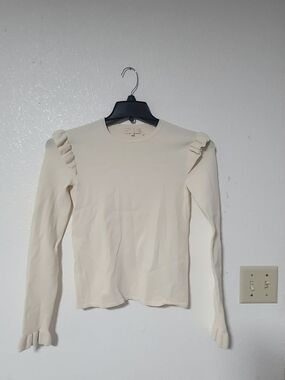 Ruffle-Trim Long Sleeve Top in Cream By Ti Mo